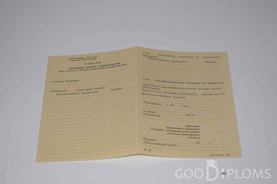Приложение к Аттестату За 10 Класс период выдачи 1990-1993 -  Омск