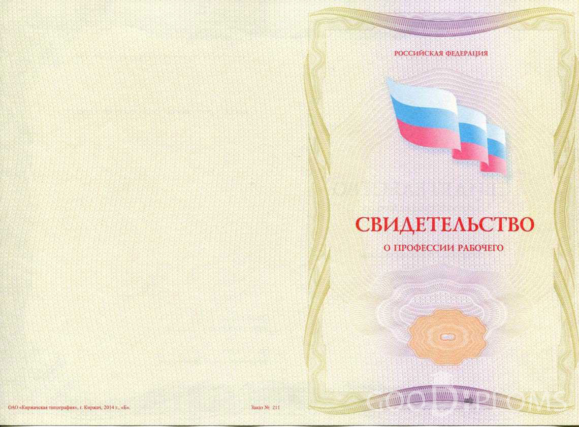 Свидетельство о Профессии Рабочего - Обратная Сторона период выдачи 1999-2020 -  Омск