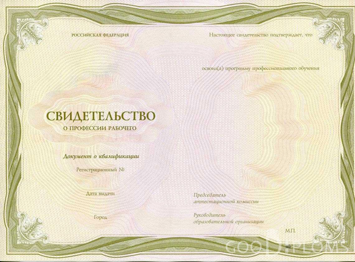 Свидетельство о Профессии Рабочего период выдачи 1999-2020 -  Омск